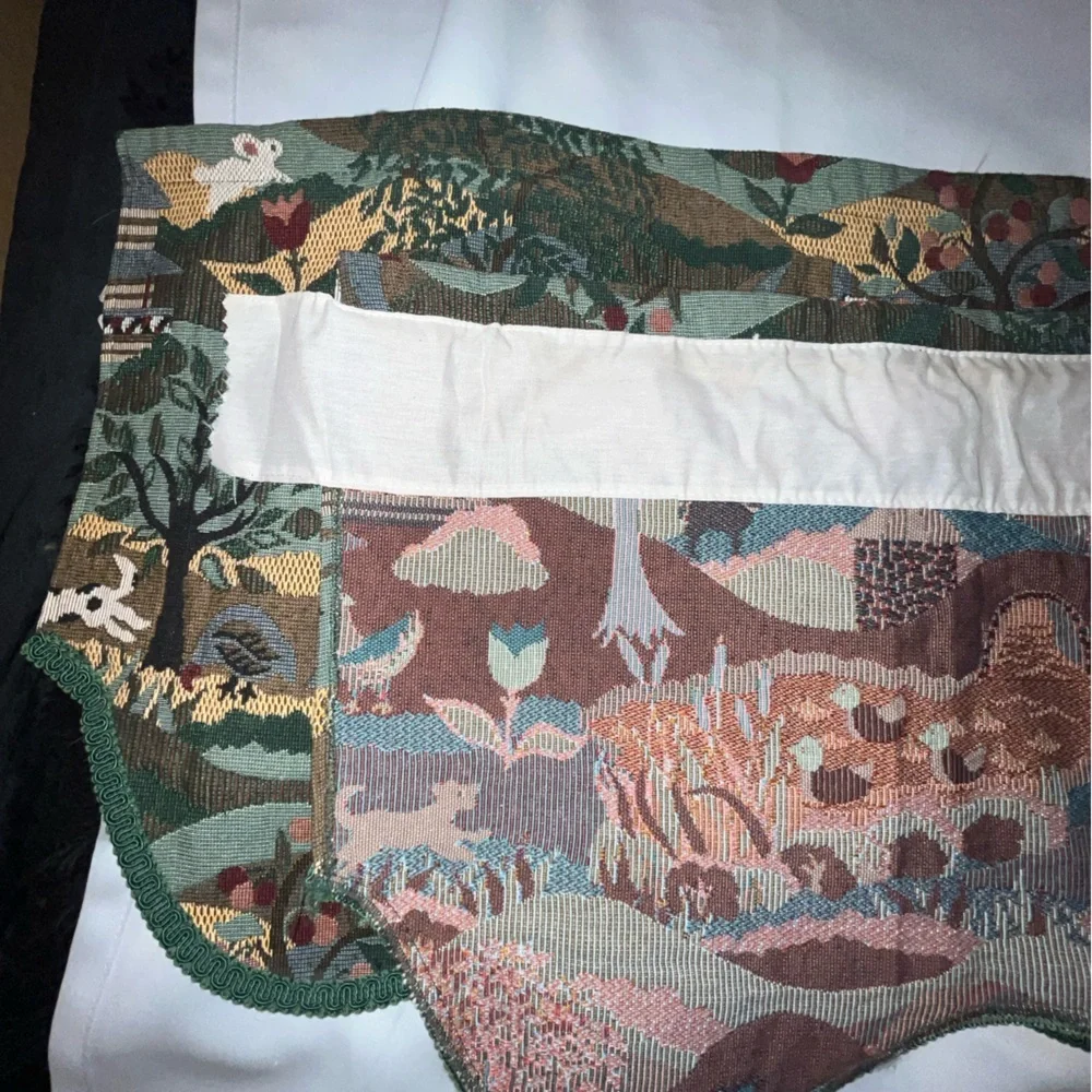 Vintage Tapestry Folk Farmhouse Scenery Valance Curtains Animals 16 X 52